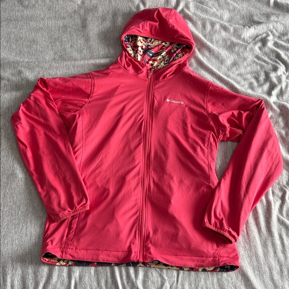Columbia Other - Columbia Girls Reversible Hooded Jacket – Size Large – Coral / Patterned